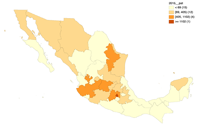 A map of mexico with different colored areas

Description automatically generated