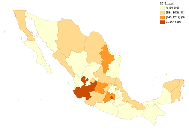 A map of mexico with different shades of orange

Description automatically generated